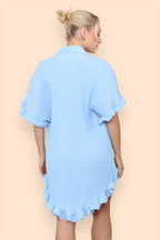 Over Sized Italian Gold Button Pleated Frill Ruffle TikTok Dress Top