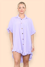 Over Sized Italian Gold Button Pleated Frill Ruffle TikTok Dress Top