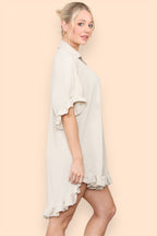 Over Sized Italian Gold Button Pleated Frill Ruffle TikTok Dress Top