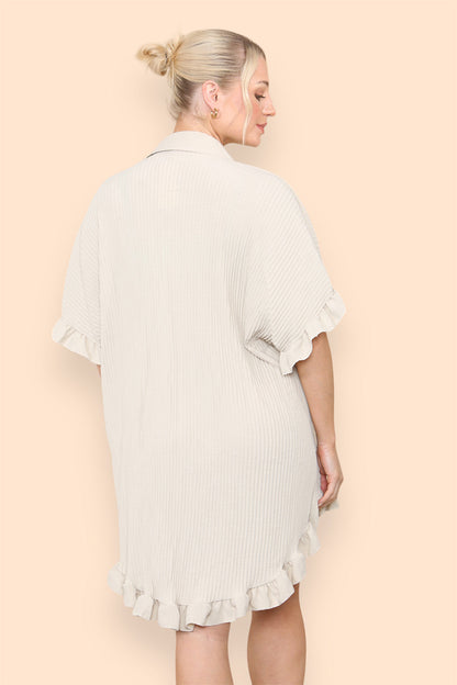 Over Sized Italian Gold Button Pleated Frill Ruffle TikTok Dress Top