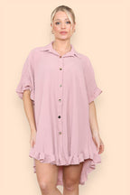 Over Sized Italian Gold Button Pleated Frill Ruffle TikTok Dress Top