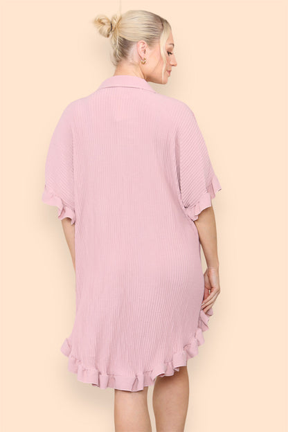 Over Sized Italian Gold Button Pleated Frill Ruffle TikTok Dress Top