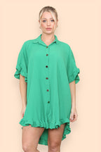 Over Sized Italian Gold Button Pleated Frill Ruffle TikTok Dress Top