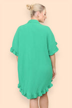Over Sized Italian Gold Button Pleated Frill Ruffle TikTok Dress Top
