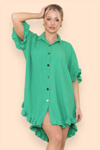 Over Sized Italian Gold Button Pleated Frill Ruffle TikTok Dress Top