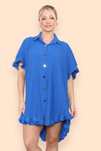 Over Sized Italian Gold Button Pleated Frill Ruffle TikTok Dress Top