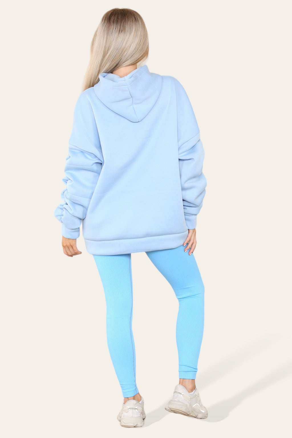 Oversized Ruched Sleeves Hoodie With Satin Ribbon with High Waist High