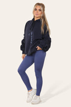 Oversized Ruched Sleeves Hoodie With Satin Ribbon with High Waist High