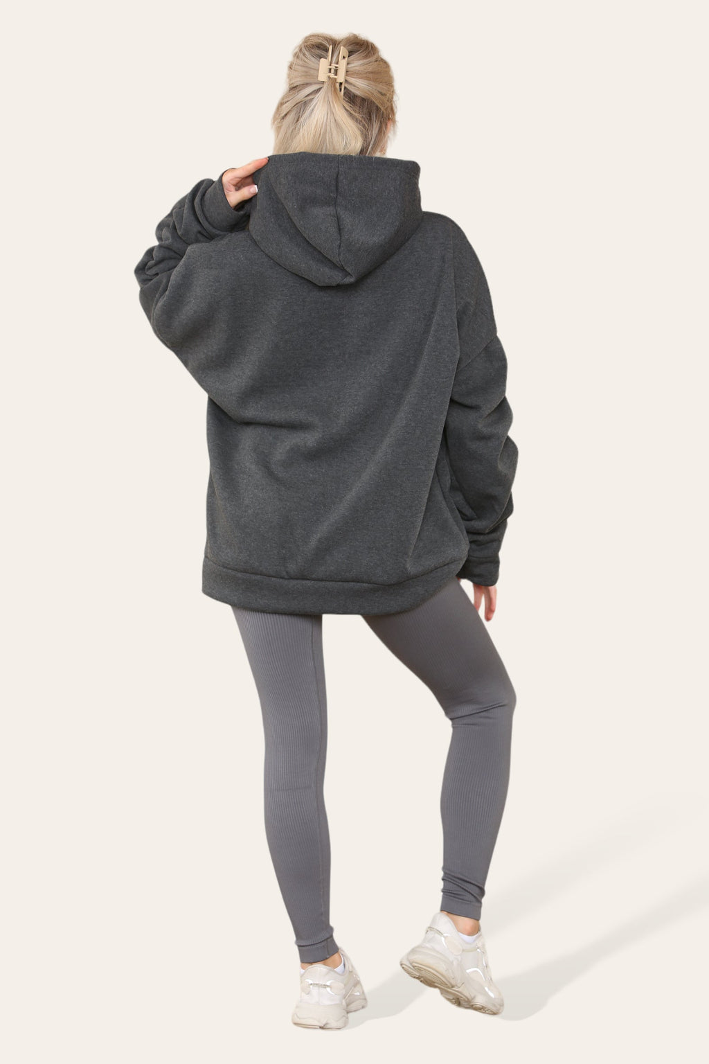 Oversized Ruched Sleeves Hoodie With Satin Ribbon with High Waist High