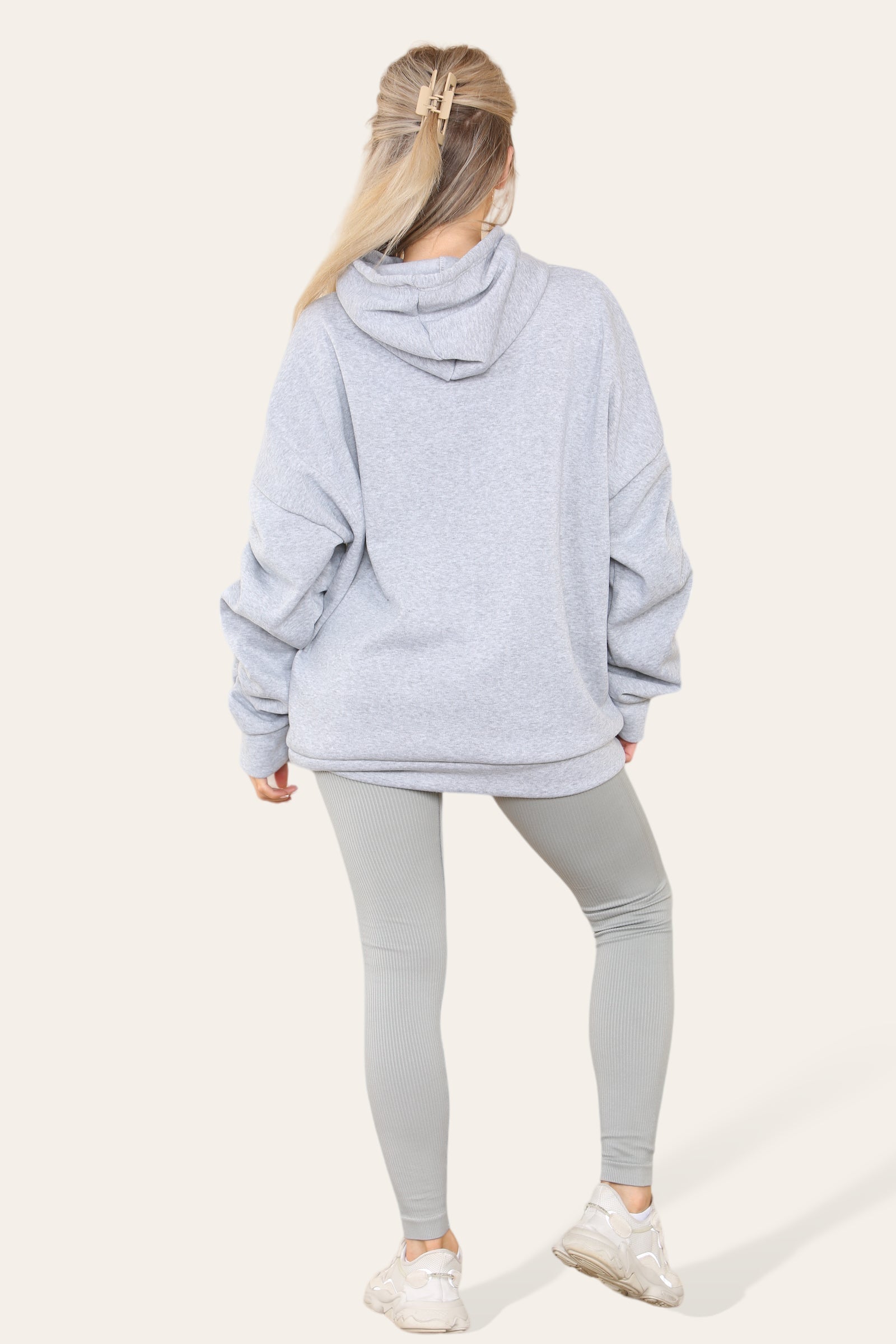 Oversized Ruched Sleeves Hoodie With Satin Ribbon with High Waist High