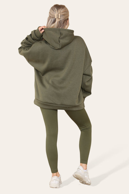 Oversized Ruched Sleeves Hoodie With Satin Ribbon with High Waist High