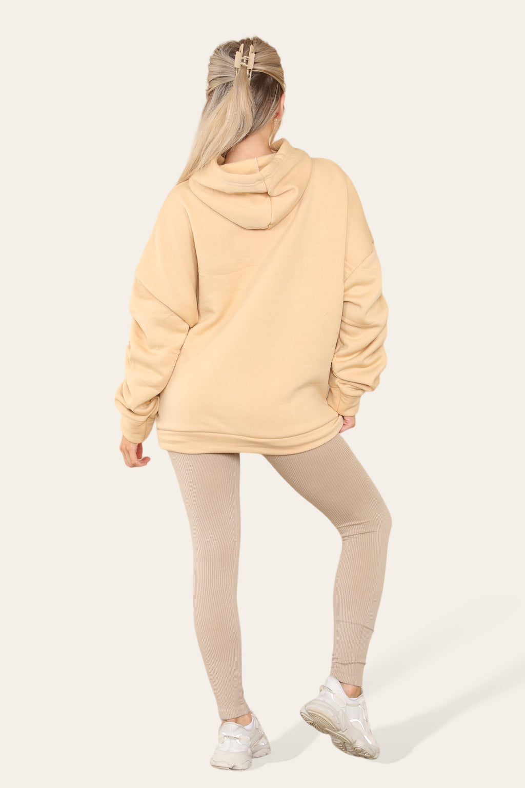 Oversized Ruched Sleeves Hoodie With Satin Ribbon with High Waist High