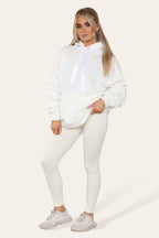 Oversized Ruched Sleeves Hoodie With Satin Ribbon with High Waist High
