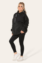 Oversized Ruched Sleeves Hoodie With Satin Ribbon with High Waist High