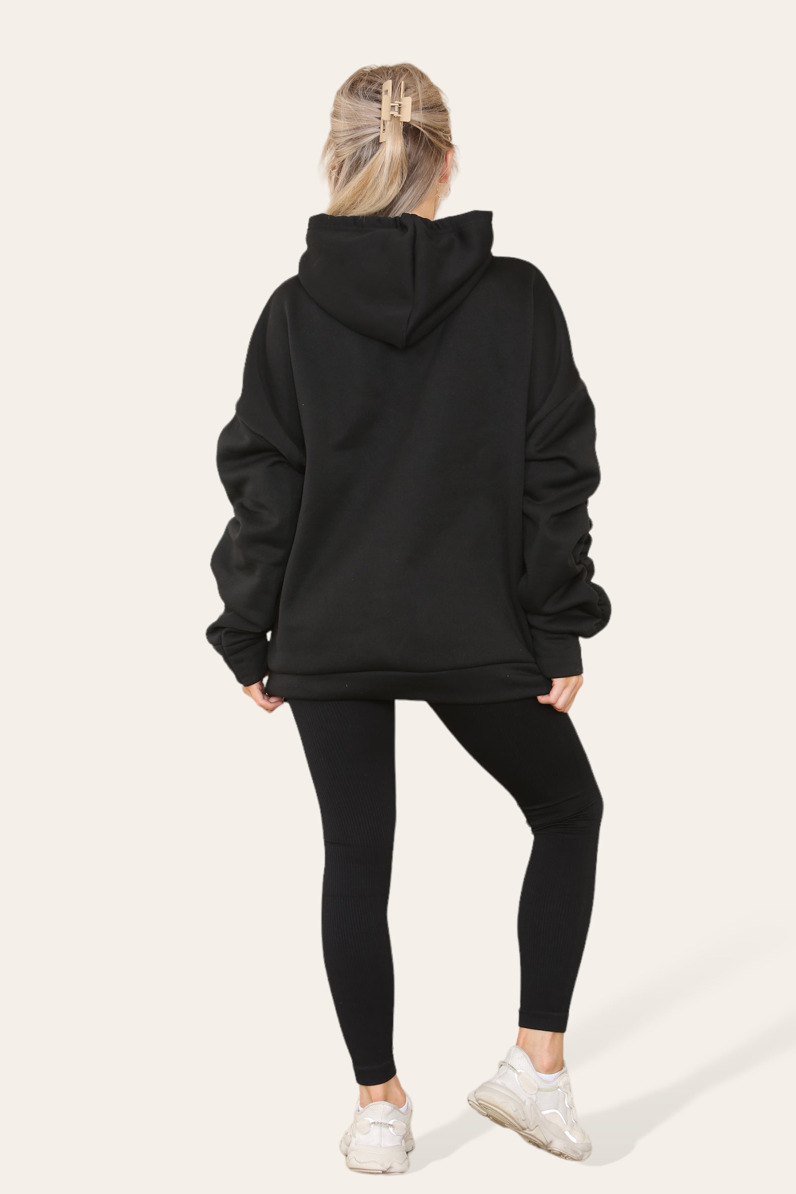Oversized Ruched Sleeves Hoodie With Satin Ribbon with High Waist High