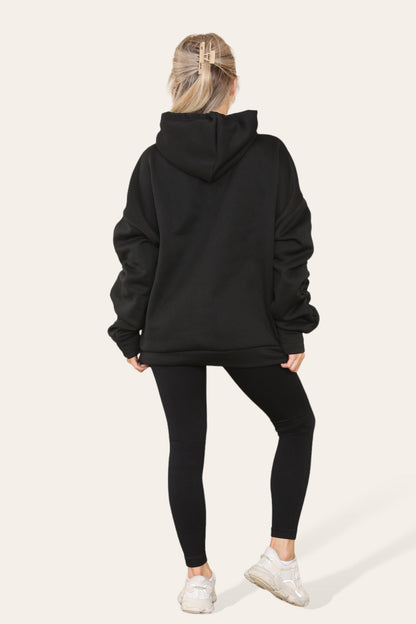 Oversized Ruched Sleeves Hoodie With Satin Ribbon