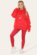Oversized Ruched Sleeves Hoodie With Satin Ribbon