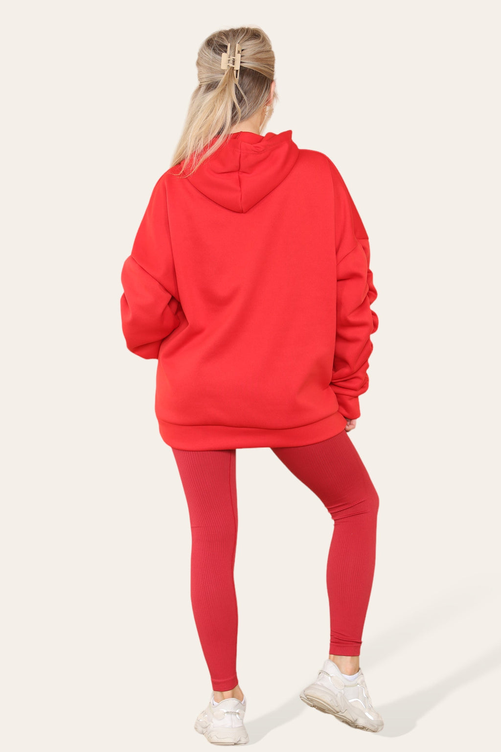 Oversized Ruched Sleeves Hoodie With Satin Ribbon with High Waist High