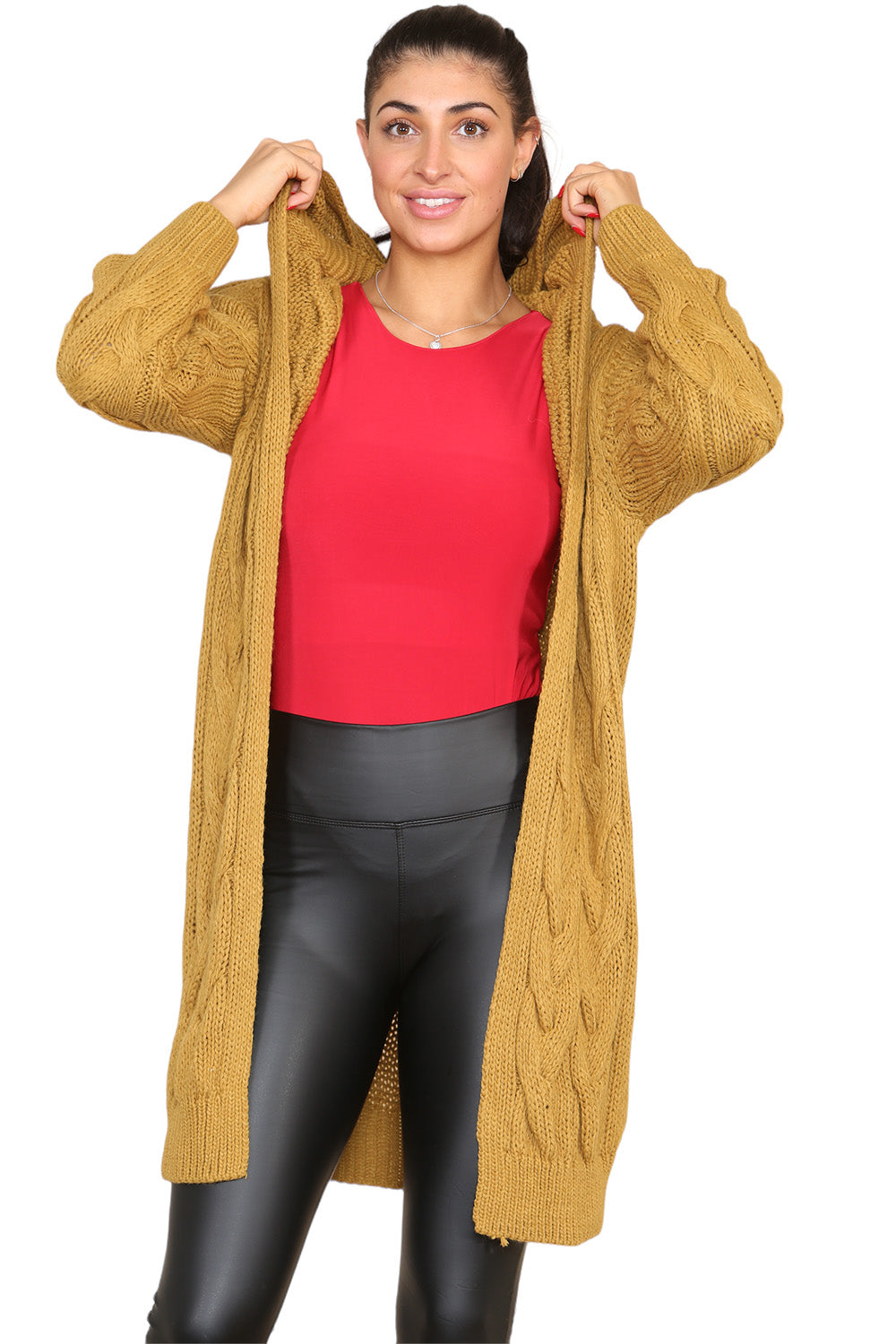 Knitted Cables Hooded Long Over Sized Cardigan