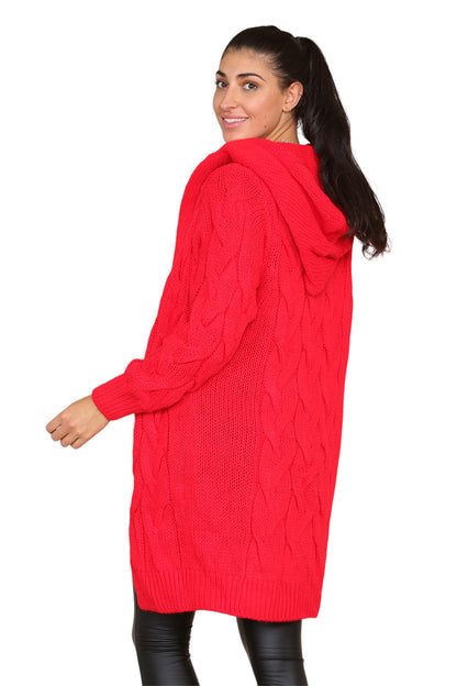 Knitted Cables Hooded Long Over Sized Cardigan
