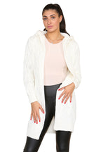 Knitted Cables Hooded Long Over Sized Cardigan