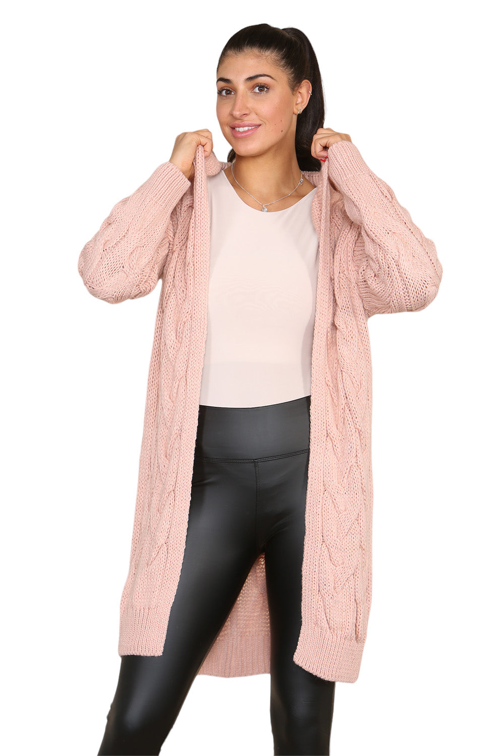 Knitted Cables Hooded Long Over Sized Cardigan