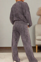Acid Wash Effect Fleece Zip Front Bomber Sweatshirt & Joggers Loungewear Co - Ord Set - MultiTrends Limited