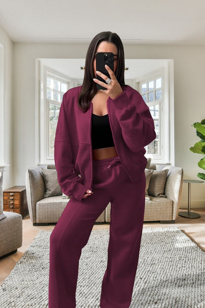 Bomber New Style Oversized Fleece Zipper and Wide Leg Tracksuit - MultiTrends Limited