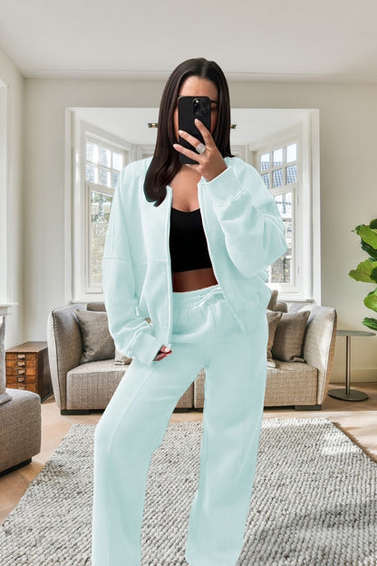 Bomber New Style Oversized Fleece Zipper and Wide Leg Tracksuit - MultiTrends Limited