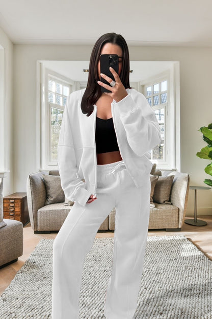 Bomber New Style Oversized Fleece Zipper and Wide Leg Tracksuit - MultiTrends Limited