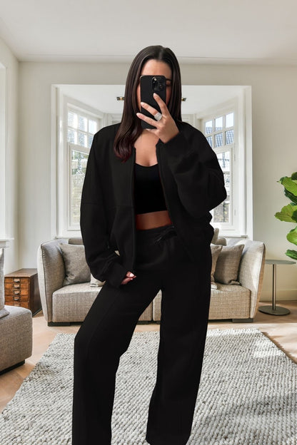 Bomber New Style Oversized Fleece Zipper and Wide Leg Tracksuit - MultiTrends Limited