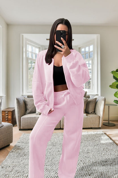 Bomber New Style Oversized Fleece Zipper and Wide Leg Tracksuit - MultiTrends Limited
