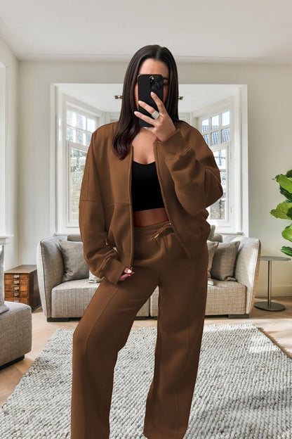 Bomber New Style Oversized Fleece Zipper and Wide Leg Tracksuit - MultiTrends Limited