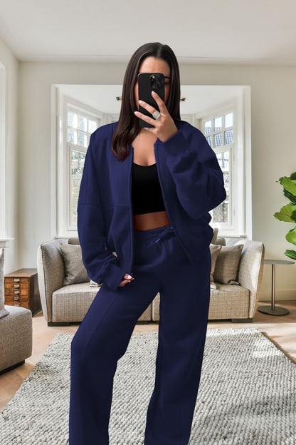 Bomber New Style Oversized Fleece Zipper and Wide Leg Tracksuit - MultiTrends Limited