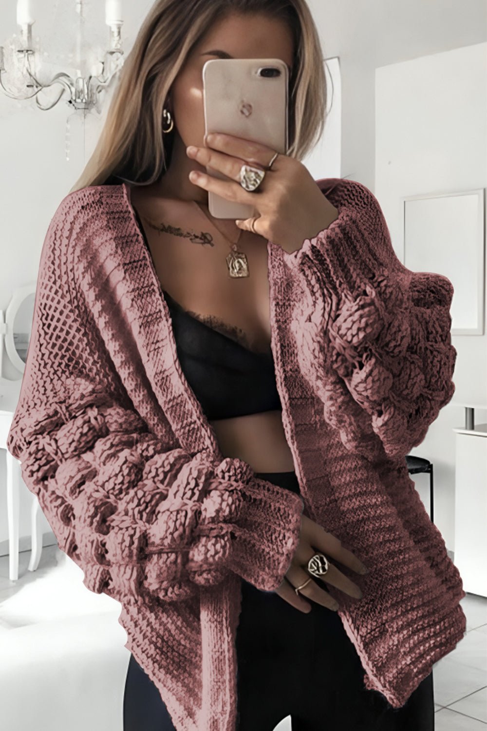 Bubble Sleeves Stylish Knitted Cardigan - MultiTrends Limited