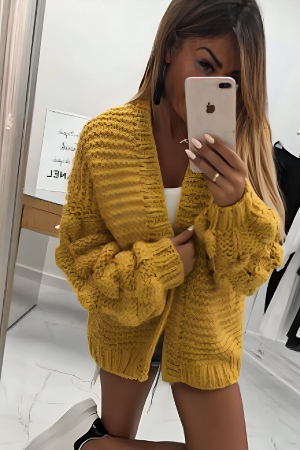 Bubble Sleeves Stylish Knitted Cardigan - MultiTrends Limited