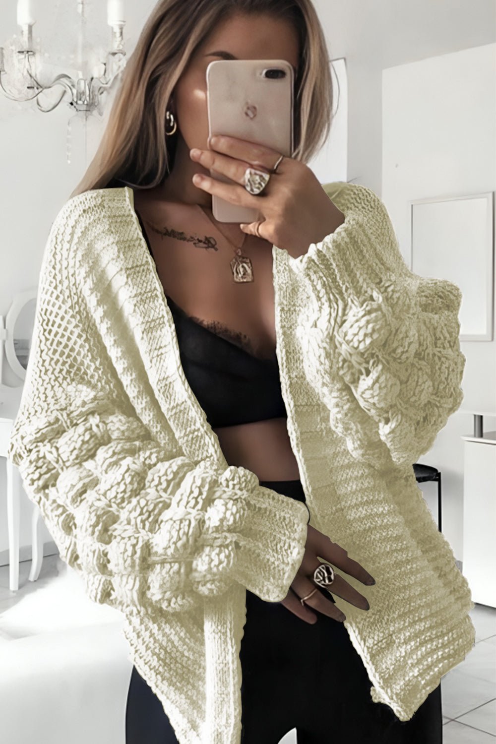 Bubble Sleeves Stylish Knitted Cardigan - MultiTrends Limited