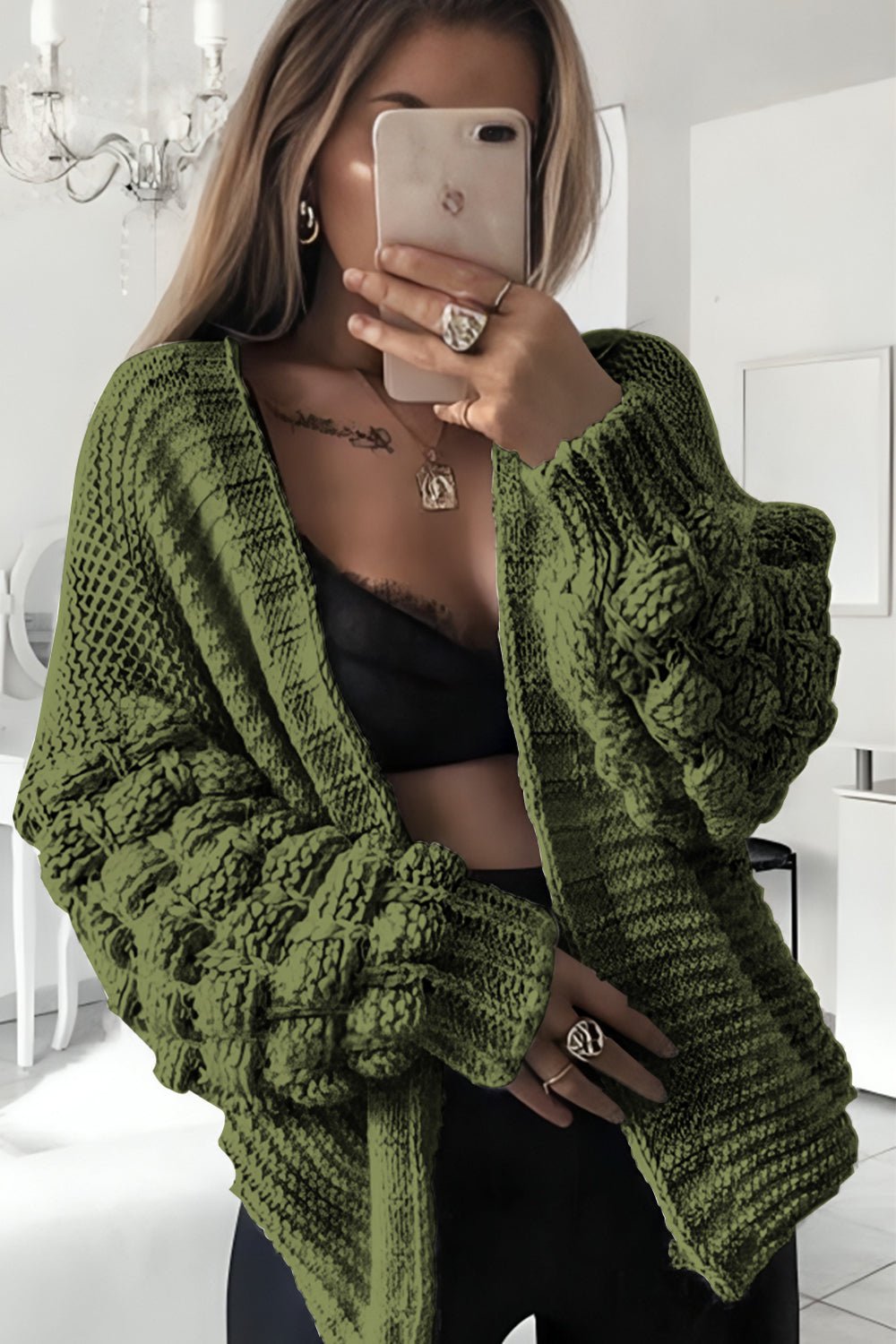 Bubble Sleeves Stylish Knitted Cardigan - MultiTrends Limited