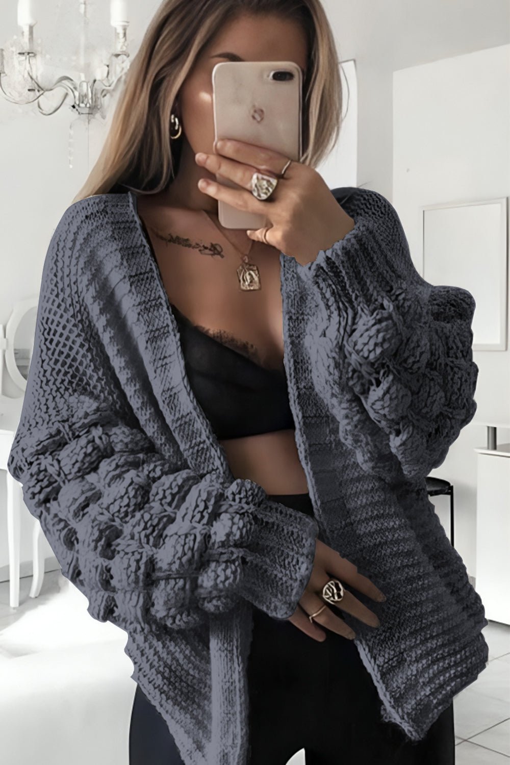 Bubble Sleeves Stylish Knitted Cardigan - MultiTrends Limited