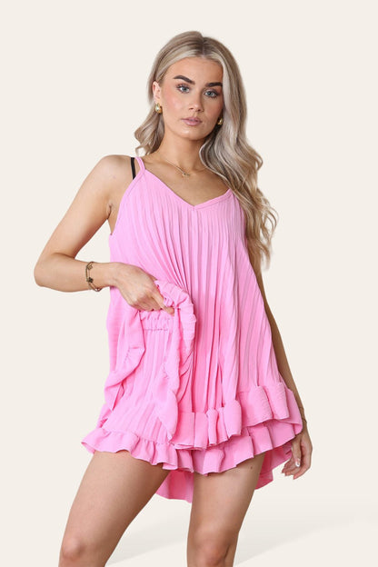 Cami Pleated Frill Hem Top & Matching Frill Shorts Co-Ord Set - MultiTrends Limited