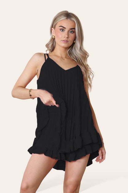 Cami Pleated Frill Hem Top & Matching Frill Shorts Co-Ord Set - MultiTrends Limited