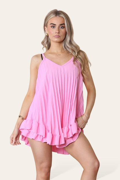 Cami Pleated Frill Hem Top & Matching Frill Shorts Co-Ord Set - MultiTrends Limited
