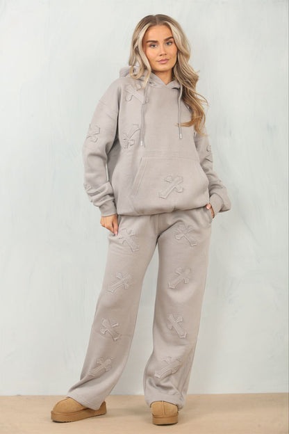 Cross Patched Oversized Hoodie and Joggers Tracksuit - MultiTrends Limited