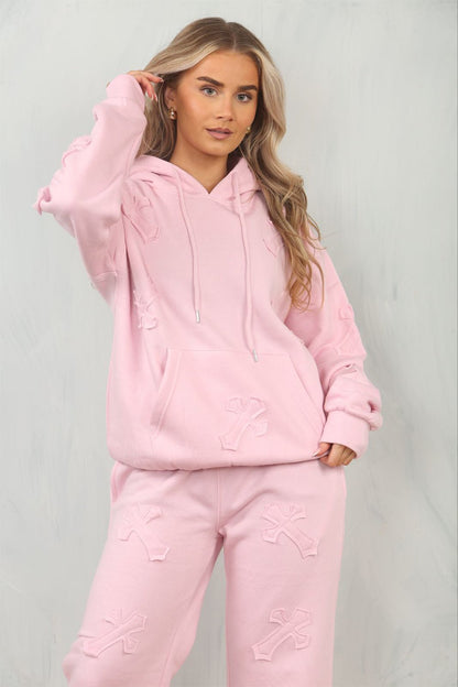 Cross Patched Oversized Hoodie and Joggers Tracksuit - MultiTrends Limited