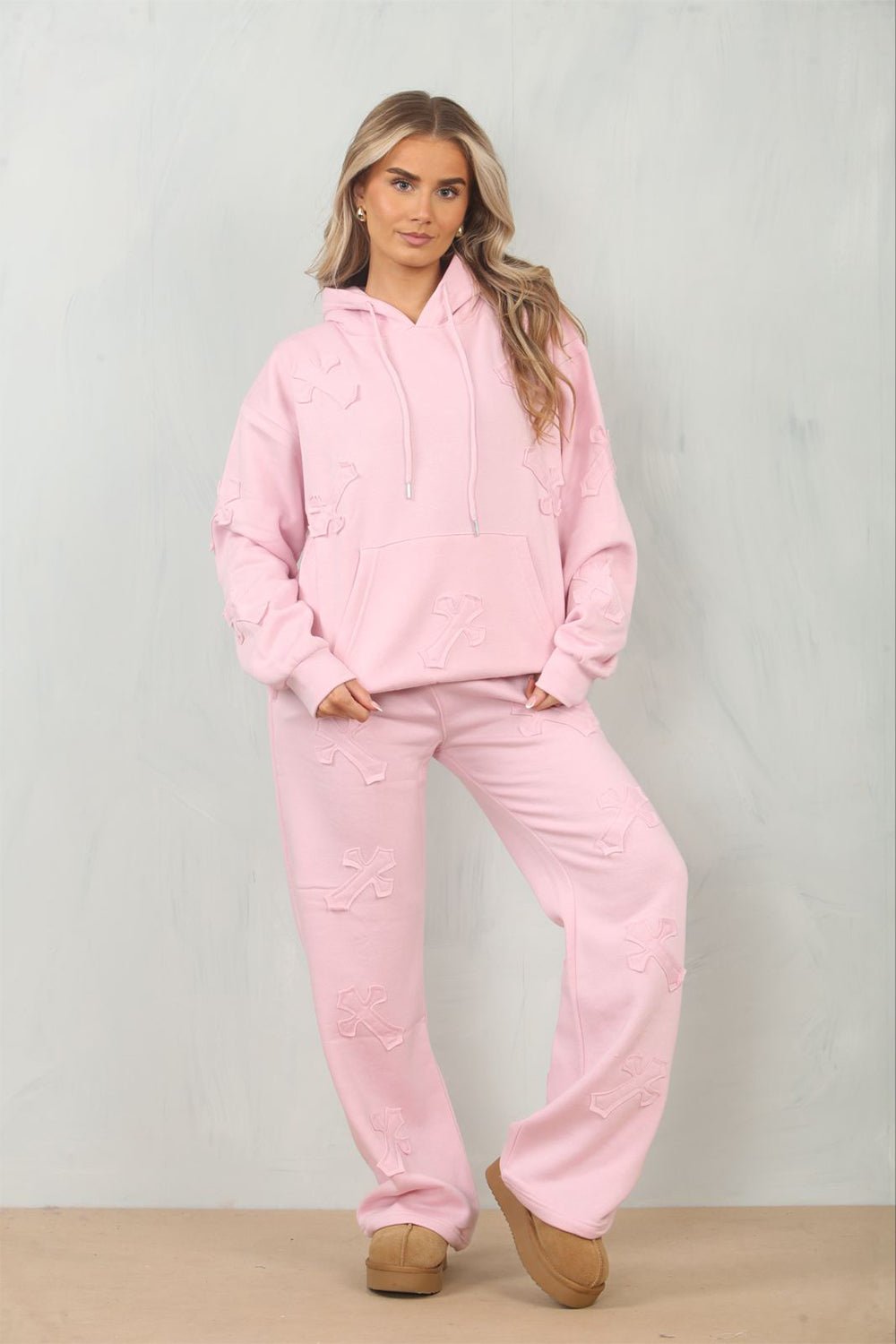 Cross Patched Oversized Hoodie and Joggers Tracksuit - MultiTrends Limited