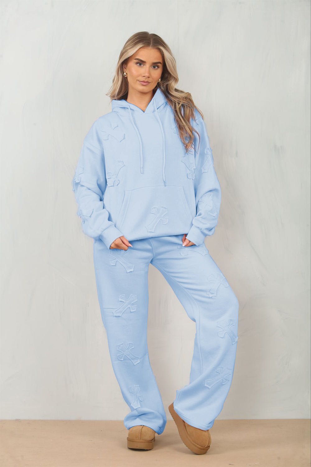 Cross Patched Oversized Hoodie and Joggers Tracksuit - MultiTrends Limited