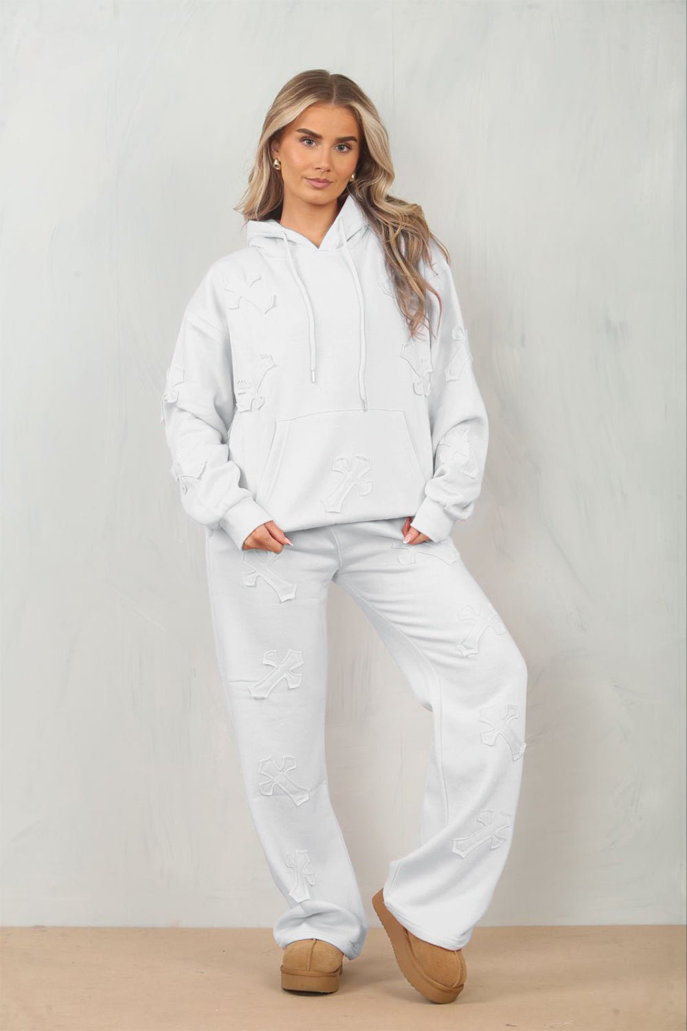 Cross Patched Oversized Hoodie and Joggers Tracksuit - MultiTrends Limited