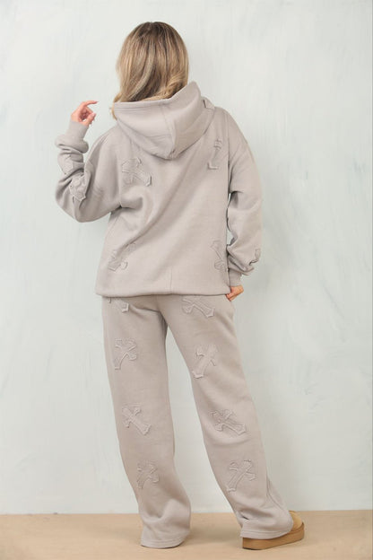 Cross Patched Oversized Hoodie and Joggers Tracksuit - MultiTrends Limited