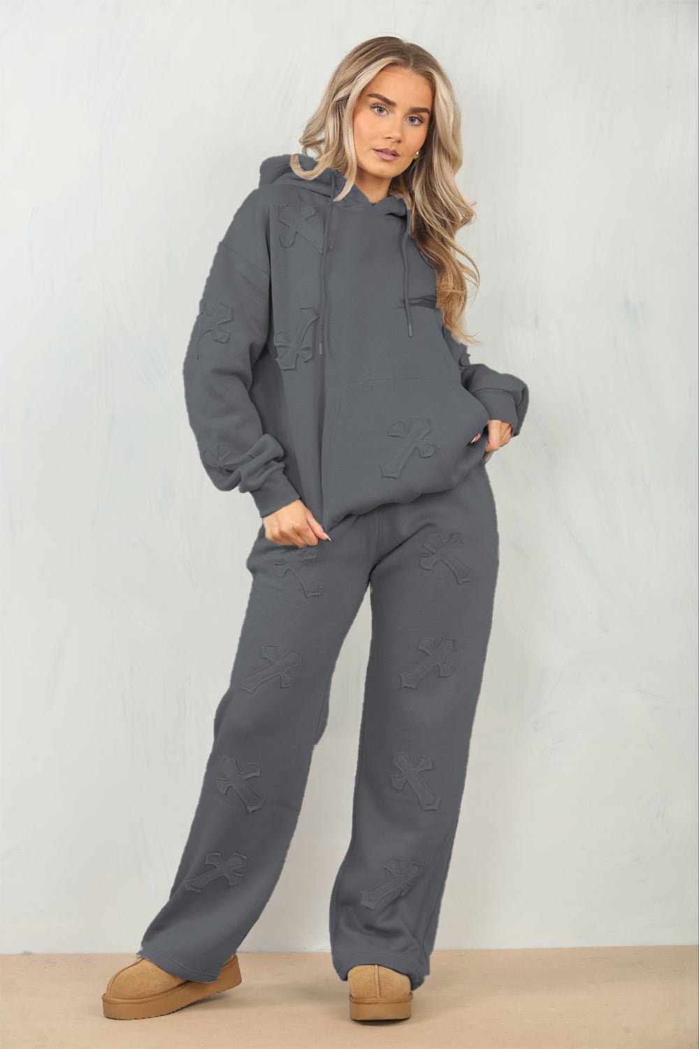 Cross Patched Oversized Hoodie and Joggers Tracksuit - MultiTrends Limited