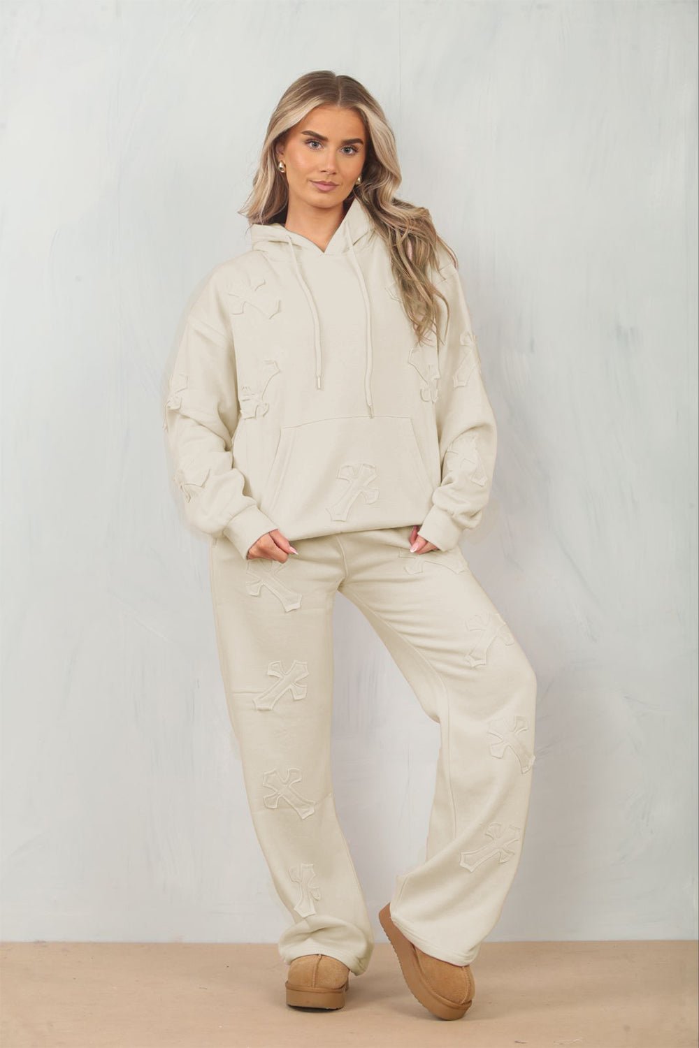 Cross Patched Oversized Hoodie and Joggers Tracksuit - MultiTrends Limited